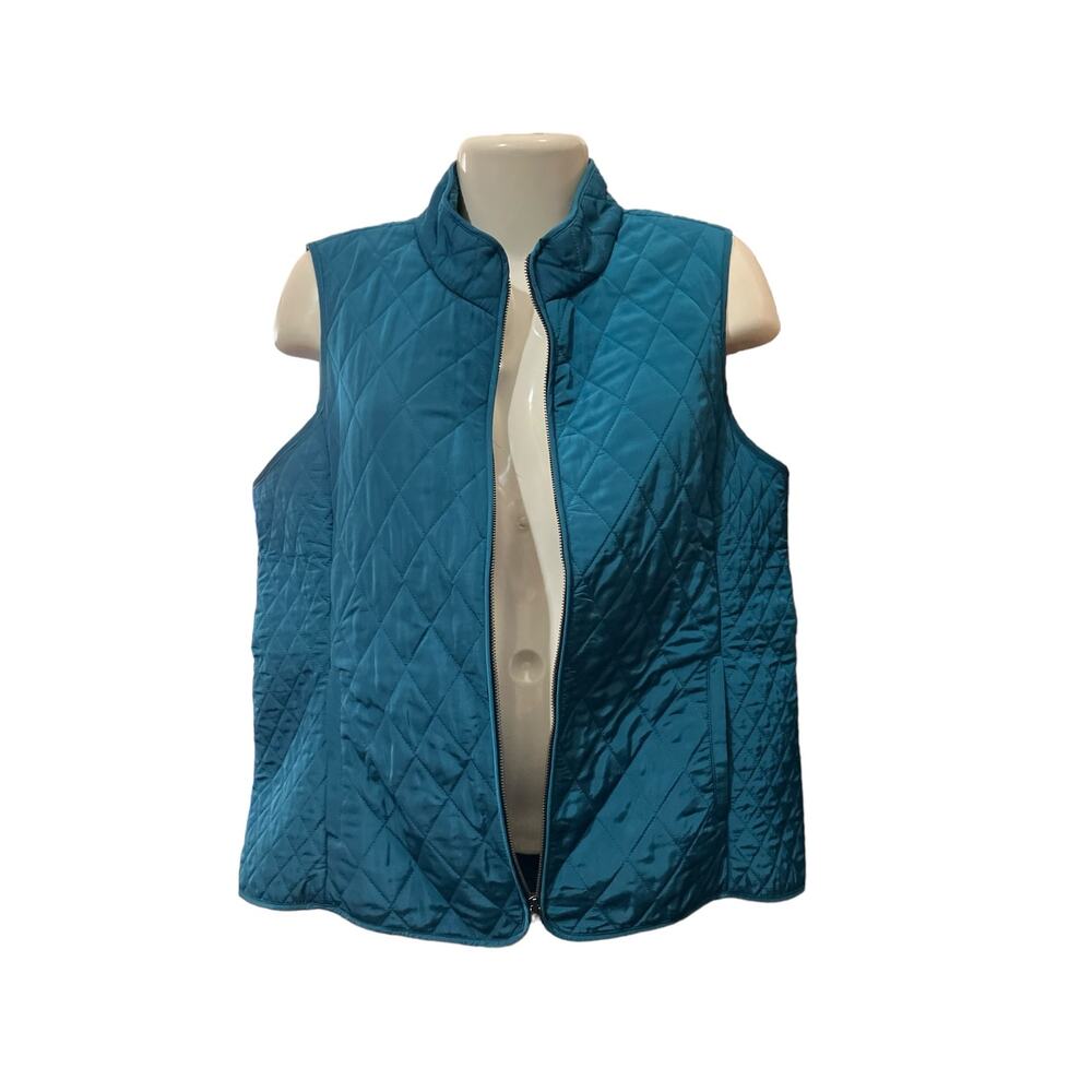 Talbots Women's Teal Quilted Full Zip Collared Sleeveless Vest Lined Pocket SZ L - Picture 3 of 9